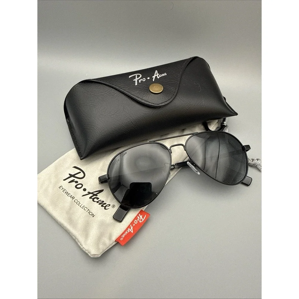Pro-Acme Sunglasses 3025L Black Aviators Black Polarized Lens w/Case & Dustbag